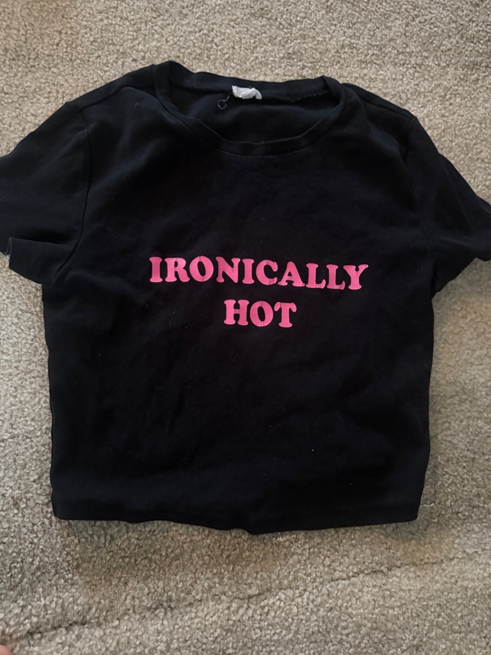 Garage Black Crop Top with Pink "Ironically Hot" Graphic
